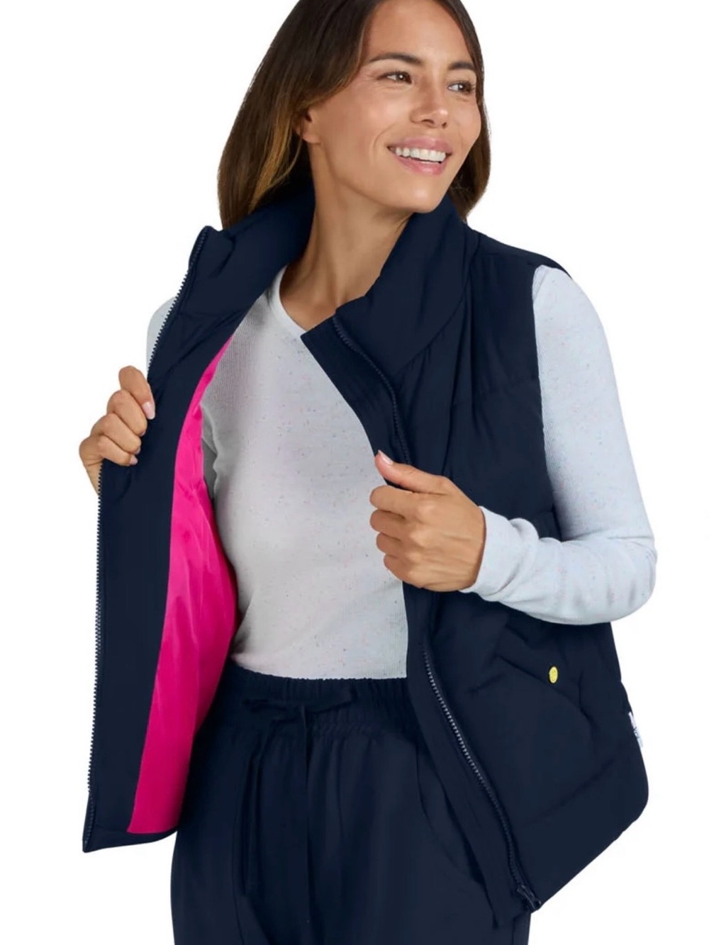 Koi Smiley World Woman’s Navy Sleeveless Puffer Vest size 2X NWT
